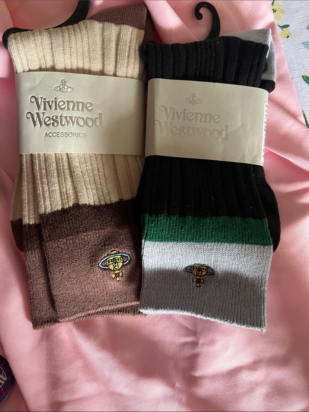 Vivienne Westwood Two-Pack Ribbed Logo Socks in Brown, Black, Gray & Green